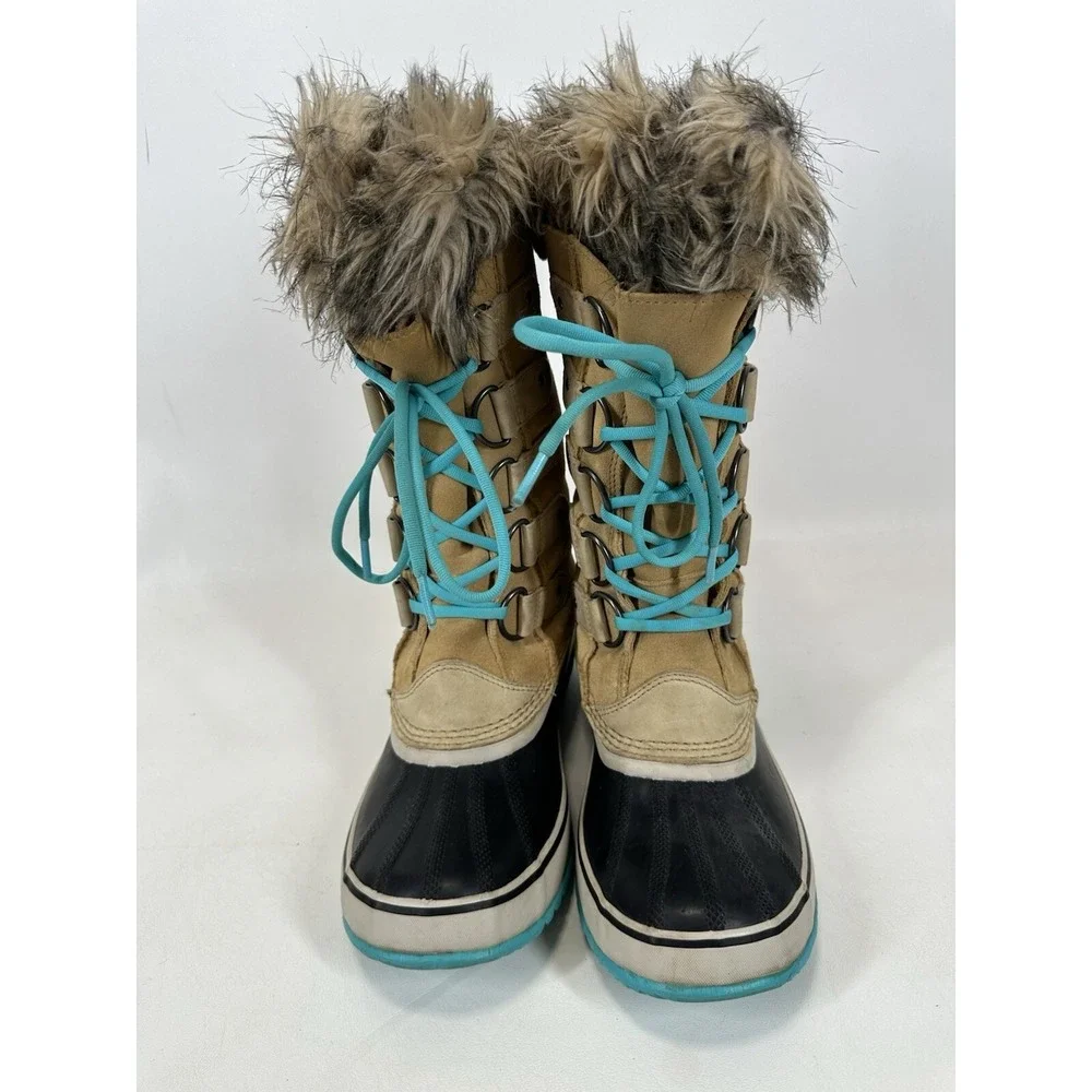 Sorel Joan of Arctic Waterproof Suede Boots NL 1540-373 Turquoise Fur Size 10